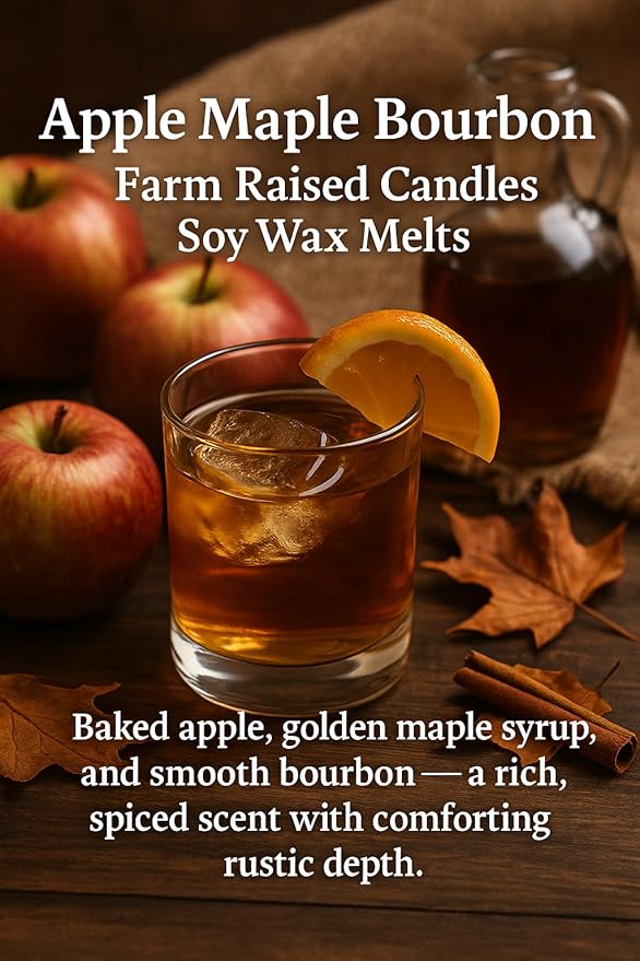 Farm Raised Candles - Apple Maple Bourbon Wax Melts 3-Pack (9 oz) | 100% American Soy Wax • Hand-Poured • Warm Spiced Cider & Bourbon Scent • Pet Safe • Gift Ready • 6 Cubes Each