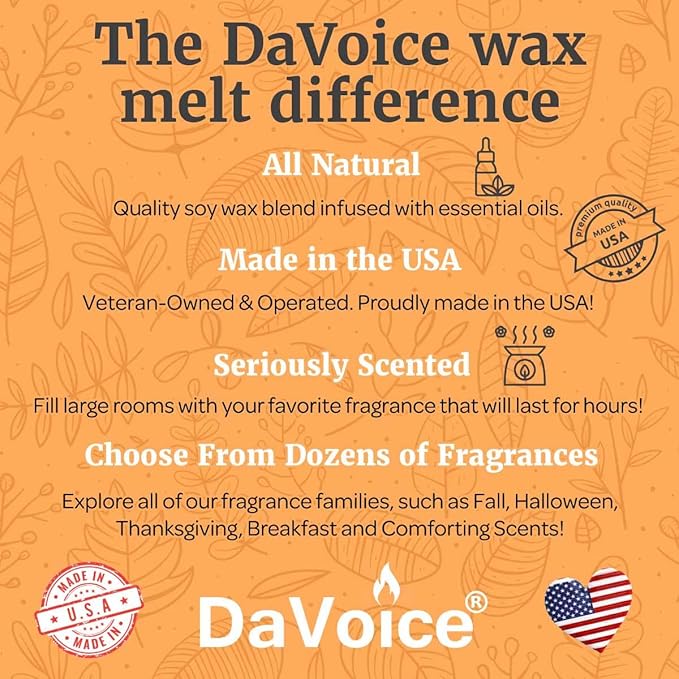 DaVoice USA Made Fall Wax Melts Strong Scented Citrus Orange Wax Melts Soy Wax Cubes for Warmers | Long Lasting Bakery Scents Food Wax Melts (6 Cubes, 2.2 oz - Orange Juice)