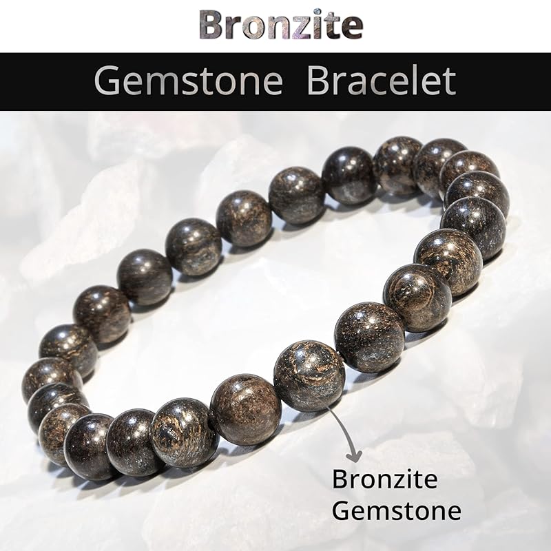 Bronzite Bracelet, Natural Healing Crystal Bracelet for Women and Men, 8mm Round Beaded Bracelet for Spiritual Healing, Protection, Positive Energy, Elastic Adjustable Size Gemstone Bead Bracelet