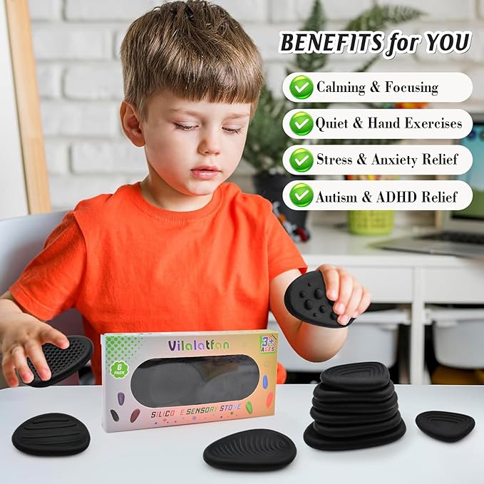 Fidget Toys Sensory Stones for Kids and Adults,6 PCS Texture Worry Stone for Anxiety Autism Teen Calm Down & ADHD Stress Relief,Quiet Fidgets for Classroom Small Prizes Gifts for Travel Toy