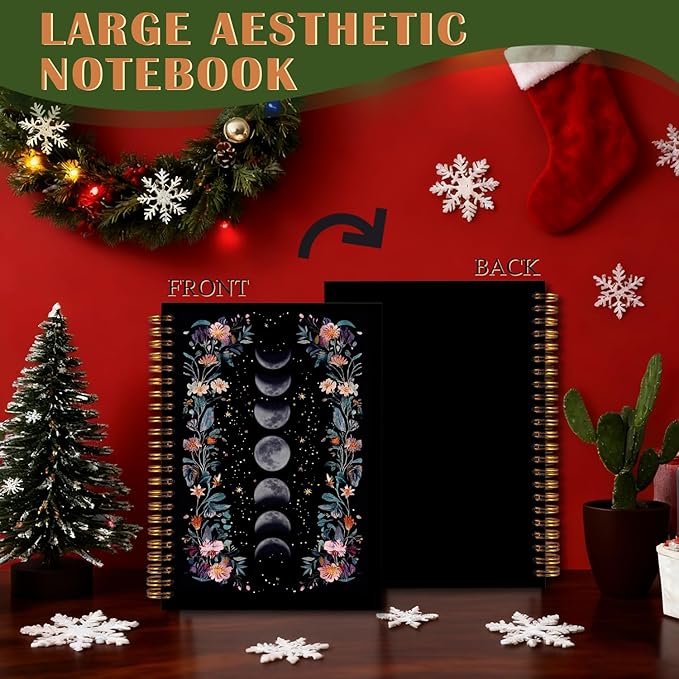 Exqcom Dark Floral Moon Phase Tarot Spiral Notebook, Tarot Astrology Lovers Gifts Journal for Women, Mystical Witchy Astrology Hardcover Notebook Journal Office School Supplies, 5.5x8.3 Inch