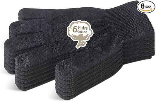 Evridwear Men Moisturizing Cotton Gloves with Touchscreen Fingertips for Eczema Beauty Cosmetic Dry Hands Sensitive Irritated Skin Therapy Overnight Bedtime, 6 Pairs, Lightweight-Black, L/XL
