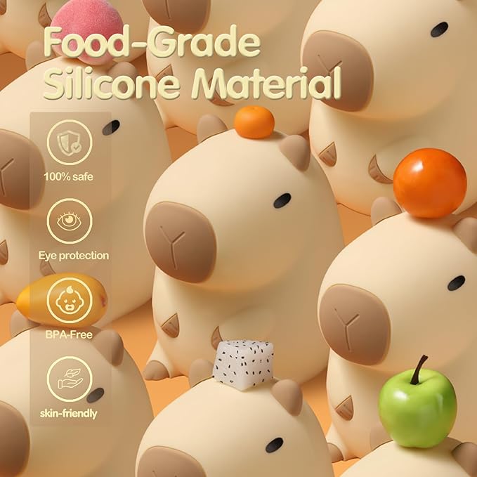 ATSUI Cute Capybara Night Light, LED Squishy Novelty Animal Lamp, Food Grade Silicone, 2 Level Dimmable, Breastfeeding Nursery Nightlight for Room Decor, Funny Gifts Stuff for Boys Girls Baby Children