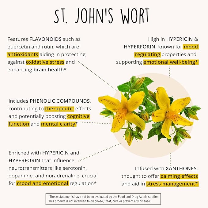 Joy-Filled Mood Support Supplement - 7 Herb Complex w/St. Johns Wort (180 Ct) | Rhodiola Rosea, Eleuthero, Ashwagandha | Stress Relief – Helps Calm The Mind & Body | 100% Plant-Based Happy Pills