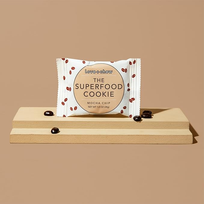 Love + Chew Mocha Chip Minis Bulk Box - Tasty, Gluten Free Cookies - Vegan, Healthy, Paleo, Non GMO - Individually Wrapped and Soft Baked - Made from High Protein Almonds - 1 Ounce Each, 80 Count