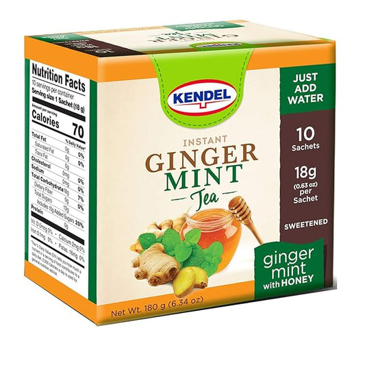 Kendel Instant Ginger Mint with Honey Tea, Caffeine Free (14 Sachets). Soothing flavor Non-GMO