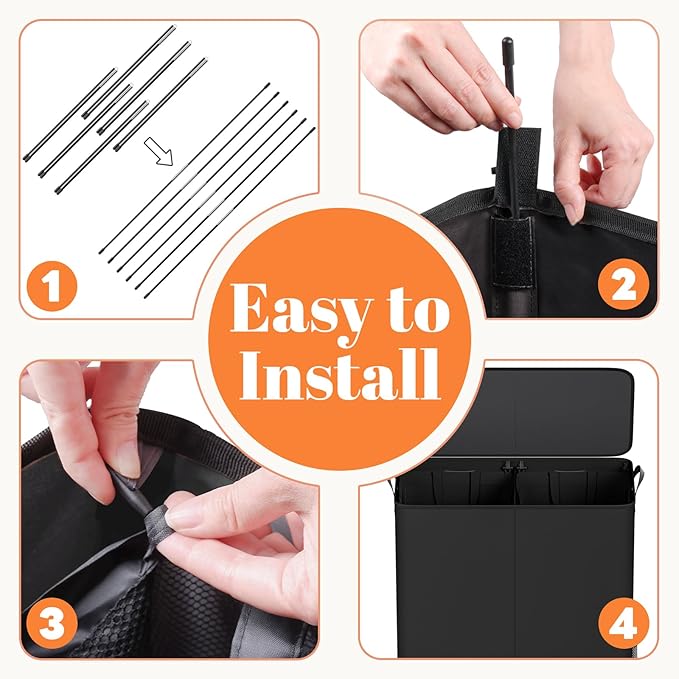 Large Double Laundry Hamper with Lid, Removable Bags & Reinforced Handles, 2 Section Tall Laundry Basket, Dirty Clothes Hampers for Laundry Room, Bedroom, Bathroom, Dorm, 136L, Black