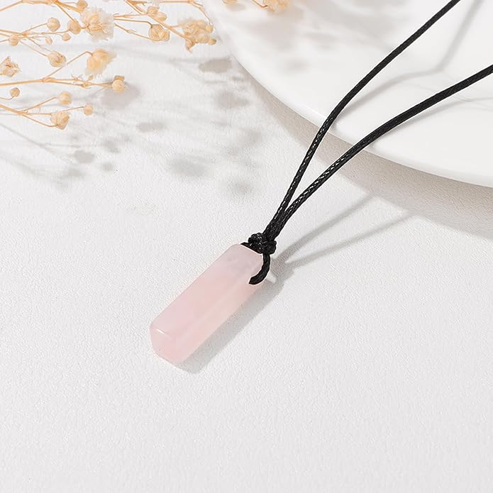 Crystal Necklaces for Women Gemstone Pendant Necklace Adjustable Handmade Black Rope Natural Stone Spiritual Necklace Energy Crystals and Healing Stones Necklace for Men