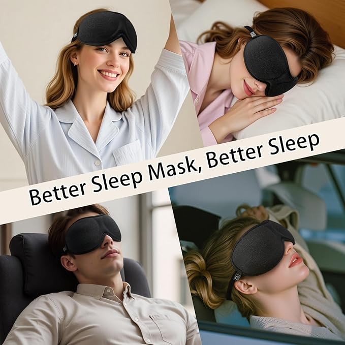 3D Sleep Mask Blackout – Ultra-Slim & Lightweight, Eye Masks Covers for Sleeping, Side Sleeper,Bulk, for Men Women,lash Extensions,Travel Nap Airplane,Night Time,Soft&Breathable (Black)