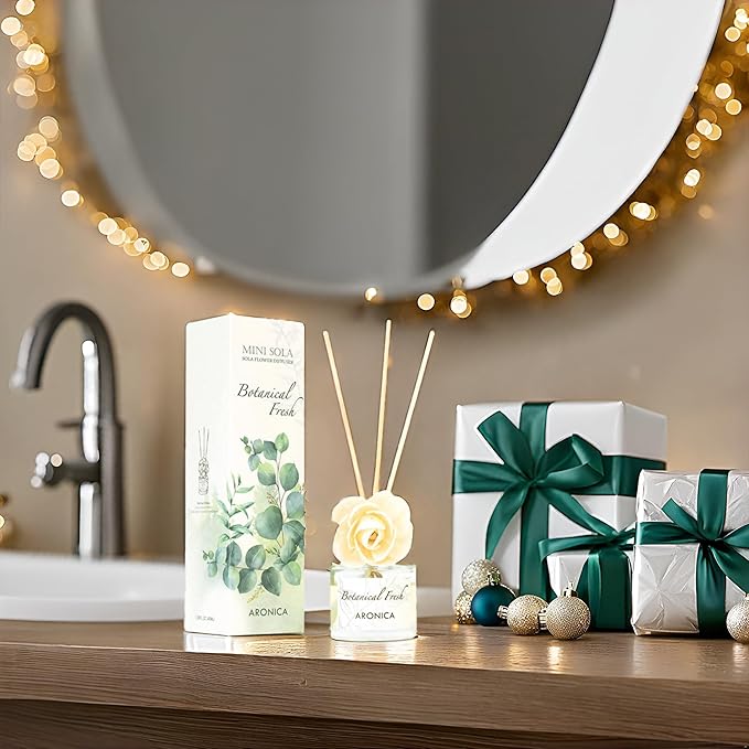 Aronica Mini Diffuser 40 ml – Botanical/Pomegranate (Desk/Office Decorative Diffuser) • Natural Oils & Sola Flower Design • Home Fragrance Gift for Small Rooms