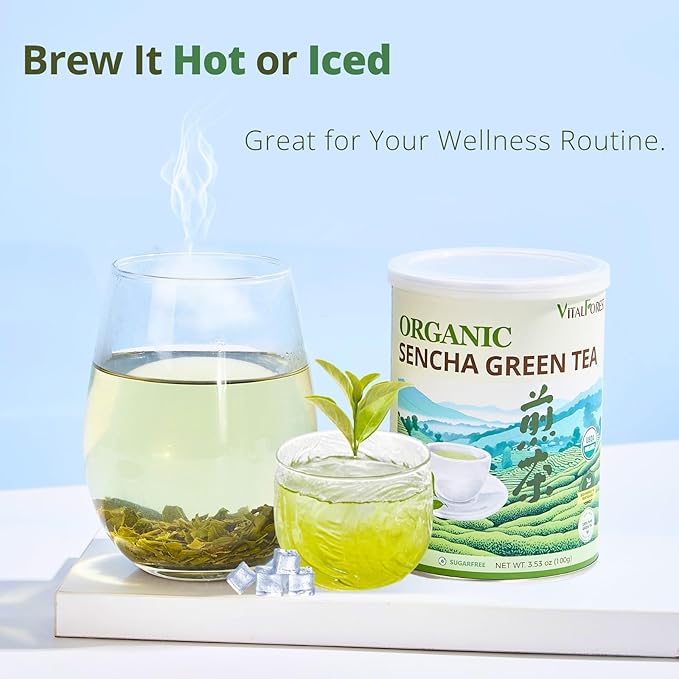 Organic Sencha Green Tea Loose Leaf – 3.53oz/100g, USDA Organic, Whole Leaf Green Tea, VitalForest Premium Steam-Fixed Green Tea, Mild Umami Taste