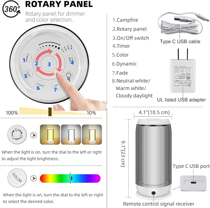 BIGMONAT Bedside Table Lamp with Remote, Multi-Colors LED Nightstand Light with Rechargeable,Timer, Dimmable Night Lighting for Bedroom, Living Room (White, 1 Pack)