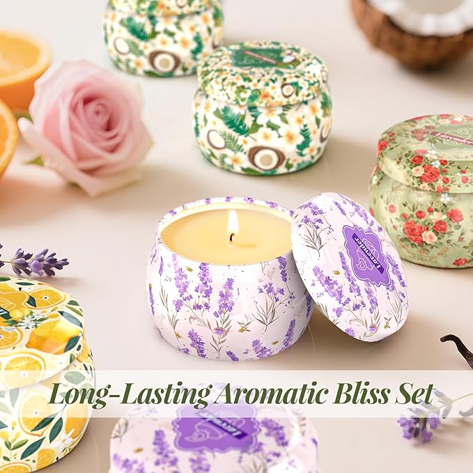 WarmEmbrace Scented Candles for Women, 8 Pack Soy Candle Set, 4.4OZ Candles for Home Scented, Candle Gift Set for Women, Lavender/Coconut and Christmas Holiday Candles, Total 240H Burning Time