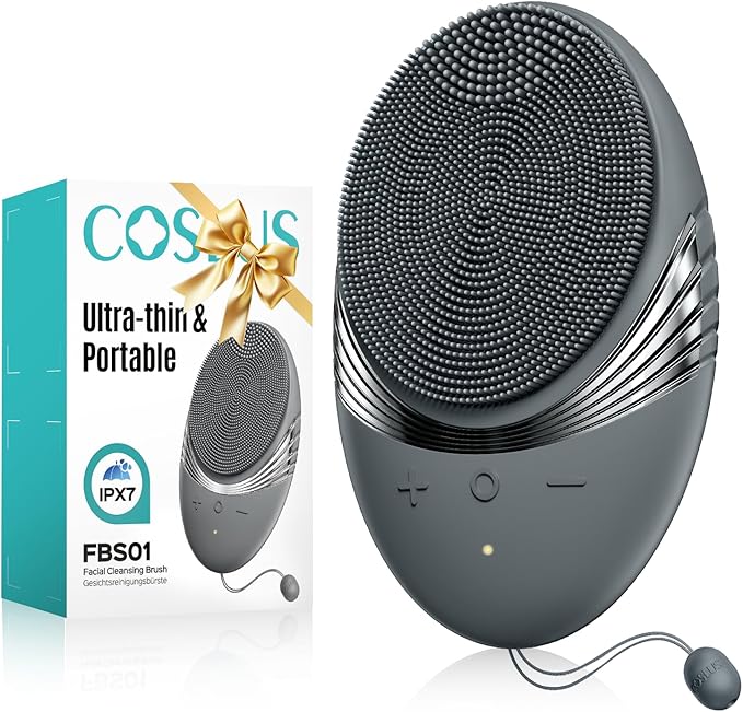 COSLUS Silicone Face Scrubber for Men: 5 Cleansing Modes Facial Cleansing Brush for Beard Care, Sensitive Skin - Deep Cleansing & Gentle Exfoliating, Waterproof Portable for Shower & Travel, Grey
