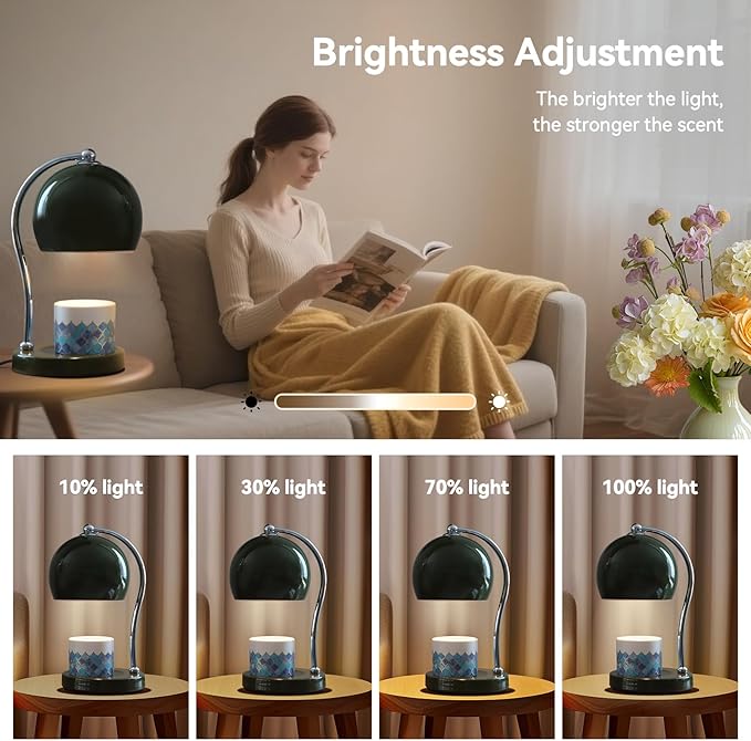 Ceramic Dimmable Candle Warmer Lamp with Timer Fit for Medium Size Candle Jars, Aesthetic Design with 2 Bulbs, House Warming Gifts, New Home Decor, Mother's Day, Birthday Gifts (Green)