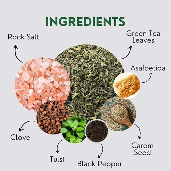 Tea Leaf & Co. Detox Kahwa Green Tea Bags (50 Count), Green Tea with Ginger, Tulsi & Rock Salt, Caffeinated, Natural Green Tea, Blended with Fresh Herbs and Spices, Gluten Free