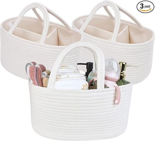 Baby Diaper Caddy Girl Boy Organizer Small Woven Baskets With Handle, Cotton Rope Tote For Shower Nursery, Decorative Small Storage Baskets For Shelves,Unique Gift Baby