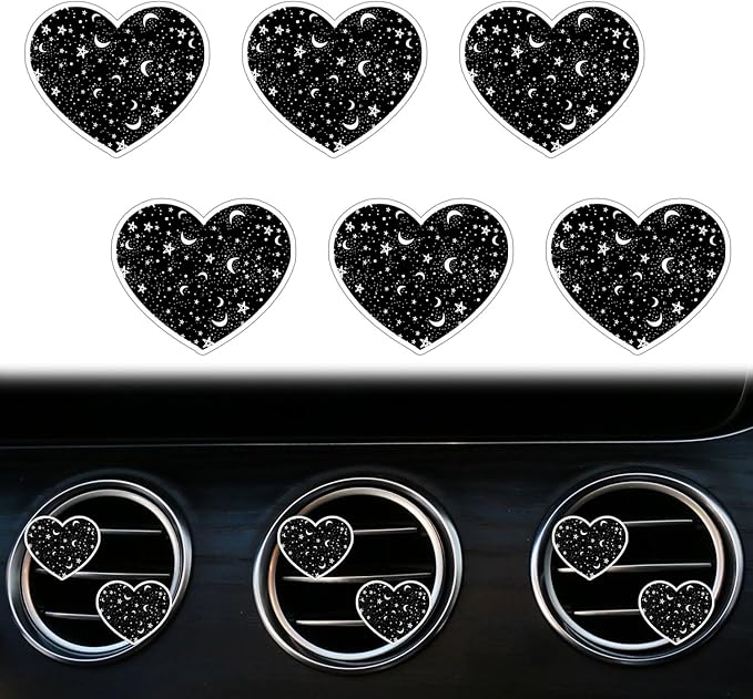 6 Pcs Heart Air Vent Clips, Cute Car Air Fresheners & Decor, Black