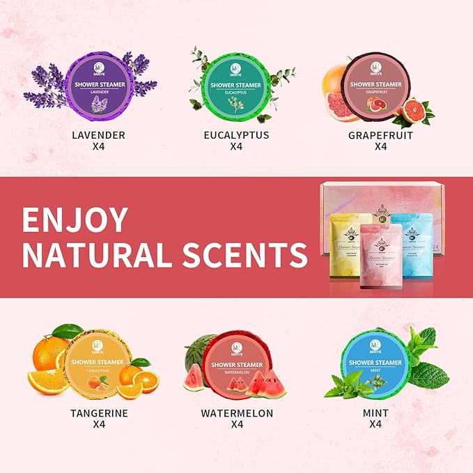 Shower Steamers Aromatherapy, 24-Pack Shower Bombs Birthday Gifts for Women, Christmas Gifts with Eucalyptus Mint Lavender Watermelon Grapefruit Tangerine Essential Oils