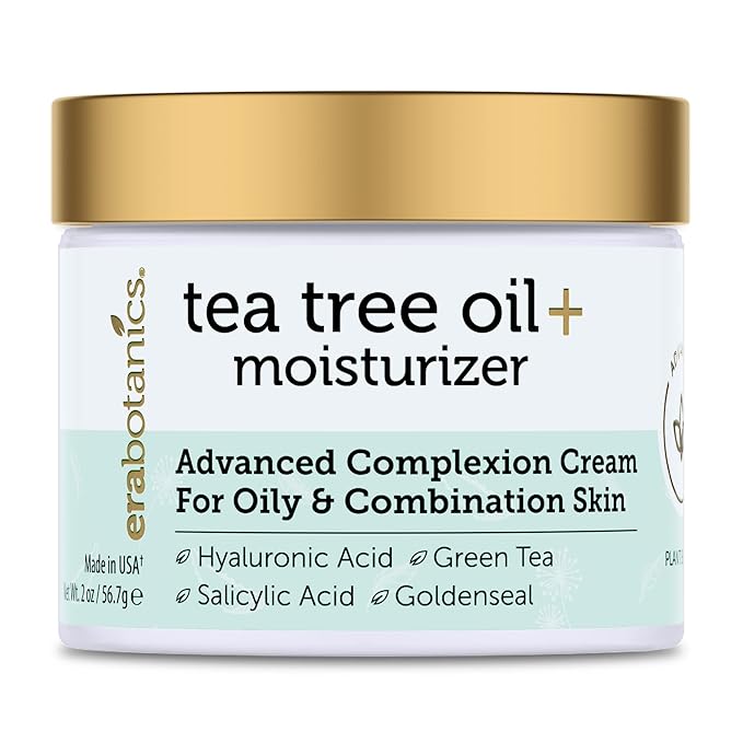 Era Organics Tea Tree Cream Face Moisturizer for Oily Skin - Advanced 7X Balancing Oily Skin Moisturizer - Non-Greasy Moisturizer - Tea Tree Oil for Skin