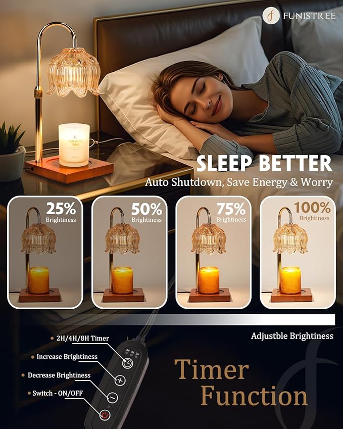 Candle Warmer Lamp with Timer Dimmable, Height Adjustable Birthday Gifts for Women Mom House Warming, Home Decor, Lotus Flower Candle Lamp Warmer 2 Bulbs Inc (Amber)