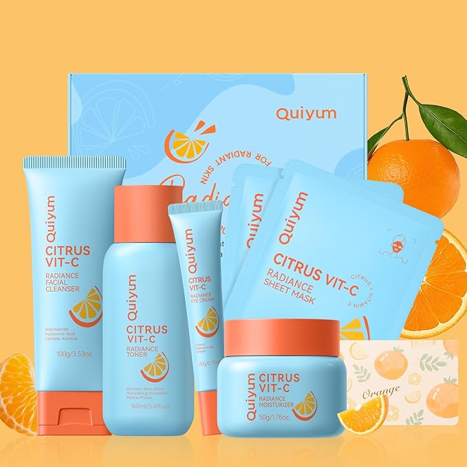 Citrus Vitamin C Skin Care Set, K-Beauty Skincare for Women Teens Girls- Gift Set with Cleanser, Toner, Eye Cream, Moisturizer, Facial Mask *2, Facial Skincare Product, Travel Set, for Oil Skin Type