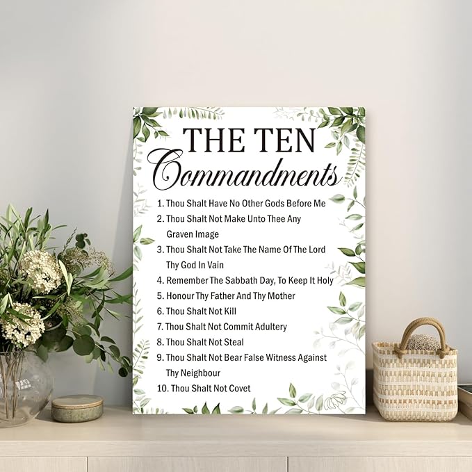 Gwisml The Ten Commandments Inspirational Bible Verse Canvas Wall Art,Motivational Scripture Print Painting Artwork for Christian Home Office Bible Verse Wall Decor