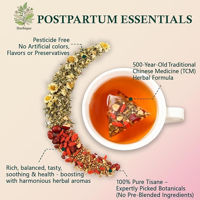 Harbique Chamomile & Jujube Herbal Tea Blend Red Dates & Goji Berries | Sleepytime Tea for stress relief | Postpartum Essentials for Mothers Milks Lactation, Hormone Balance|Organic,Caffeine-Free, Non-GMO|12 Tea Bags