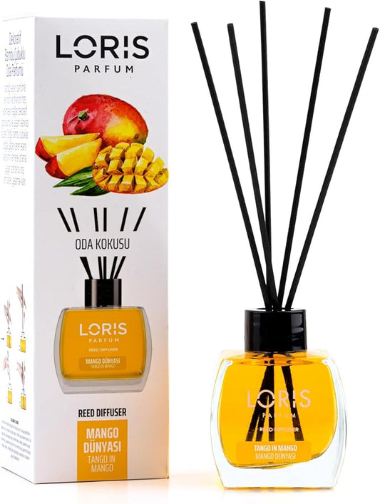 Loris Reed Diffuser - Tango in Mango - Aromatic Home Fragrance with Natural Essential Oils, 4.06 fl oz/120 mL – Long‑Lasting, Non‑Toxic, Gift Ready Scented Diffuser with Sticks for Room & Bathroom