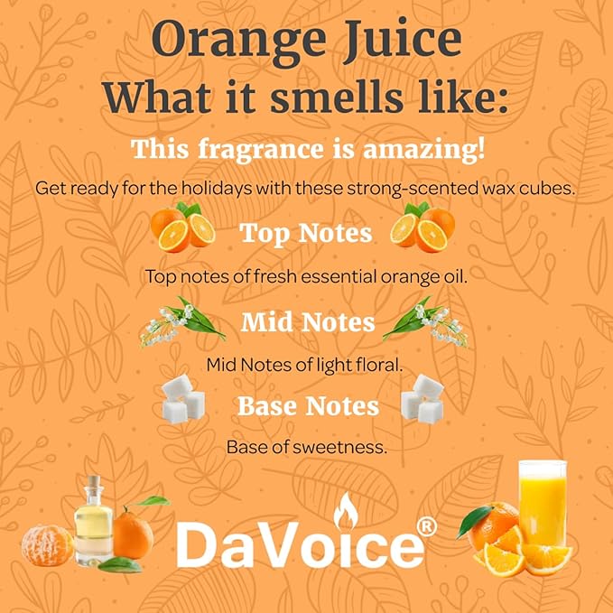DaVoice USA Made Fall Wax Melts Strong Scented Citrus Orange Wax Melts Soy Wax Cubes for Warmers | Long Lasting Bakery Scents Food Wax Melts (6 Cubes, 2.2 oz - Orange Juice)