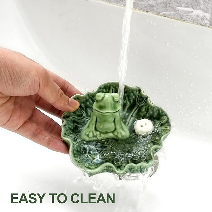 Incense Holder, Handmade Ceramic Frog Incense Burner, 4.5 Inch Insence-Stick Holder Ash Catcher, for Meditation Yoga Incense Burning Fragrance Decoration Household (Dark Green)