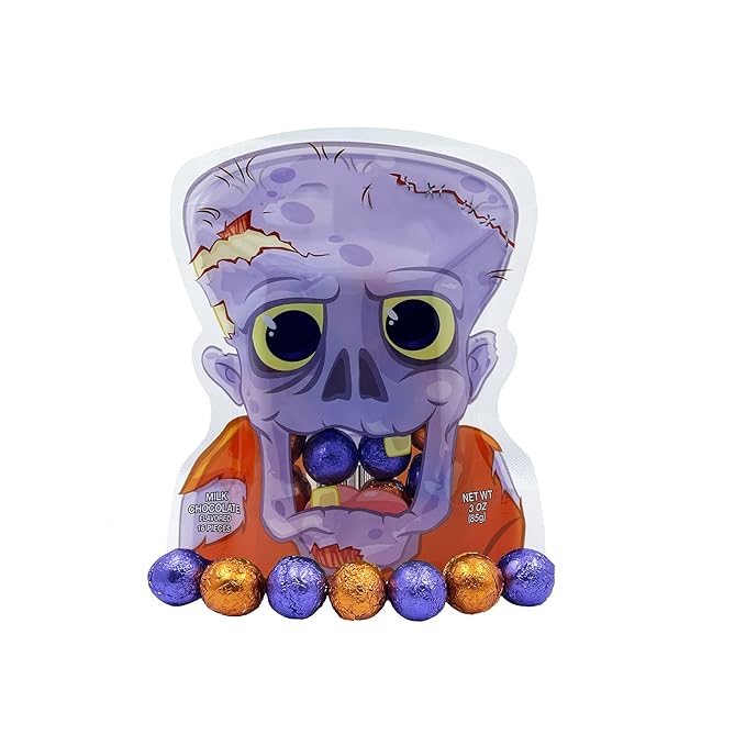 Fruidles Halloween Party Pals Big Milk Chocolate, Holiday Treats, Chocolaty 'n Smooth, Individually Wrapped, Kosher Certified - Zombie Monster Chocolate, Single)