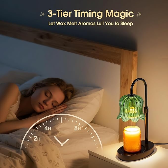 Candle Warmer Lamp Adjustable Timer Electric－Green Flower-Shaped Wax lamp