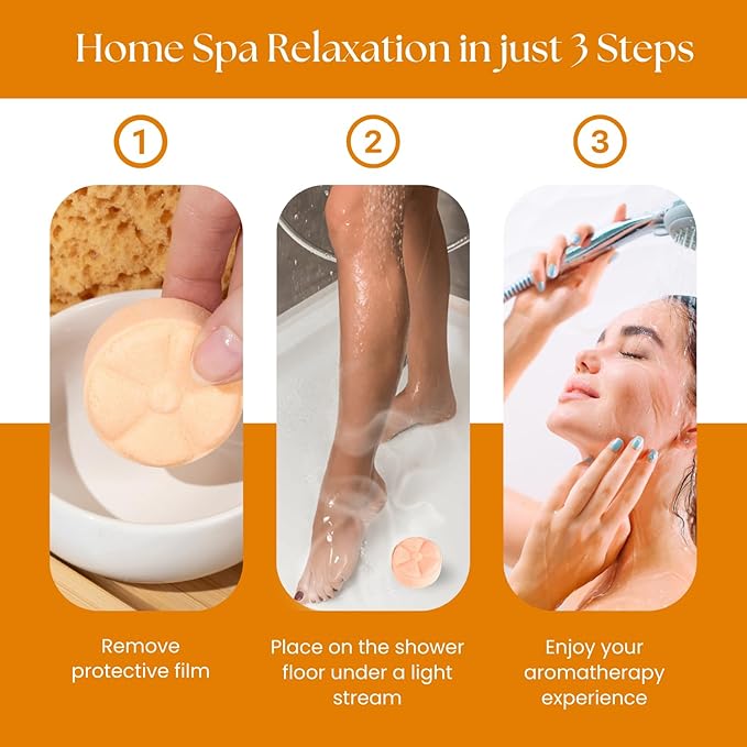 TLG Refresh Shower Steamers Aromatherapy 7 Pack – USA Made with Extra Menthol and Orange & Tea Tree Essential Oils – Shower Bomb for Relaxation, Citrus Shower Tablets – Gift for Men & Women