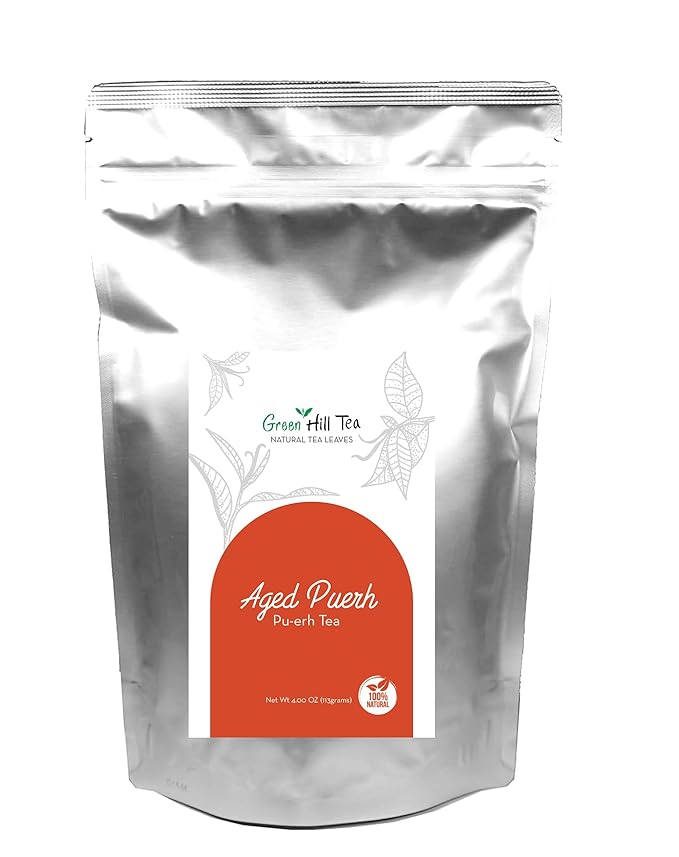GreenhillTea Aged puerh tea Yunnan Pu-erh – Fermented Loose Leaf Tea, Smooth & Earthy Flavor, 4 oz