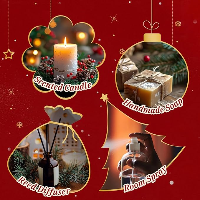 Christmas Fragrance Oil Set, 6 Premium Winter Essential Oils for Diffuser, Scented Oils Gift for Soap & Candle Making, Candy Cane, Fireside Treats, Apple Spice, Mulled Wine, White Christmas, Cookies