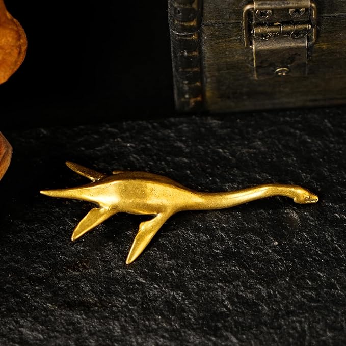 CHOVY Loch Ness Monster Statue - 100% Solid Brass Handcast Mythical Creature Sculpture, Vintage Swimming Nessie Collectible for Fantasy Decor - Unique Gift for Cryptid Lovers & Mystery Enthusiasts
