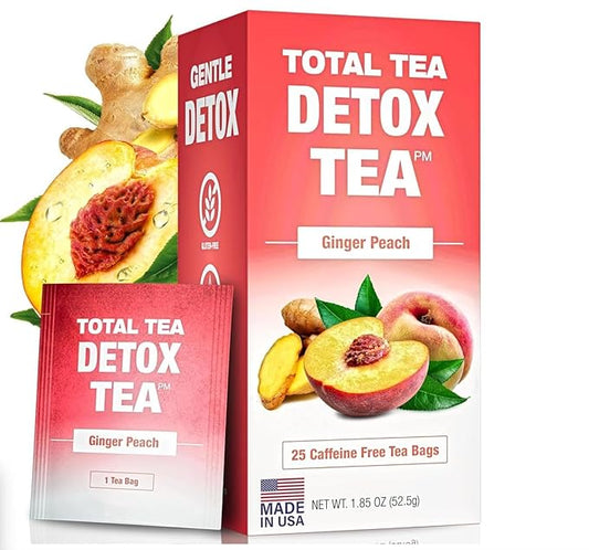 Total Tea SIimming Detox Tea Caffeine Free - 25 Day Detox - Weight l0ss for women with Chamomile, Hibiscus Tea & Ginger Root for Colon Cleanse – Natural Herbal Ginger & Peach Tea for Digestive Health