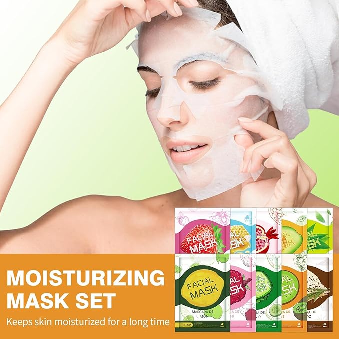 20 Sheets Face Masks Skincare for All Skin Types, Hydrating Face Masks Suitable for Sensitive Skin, Moisturizing Sheet Masks with Natural Ingredients, Bulk Facial Mask for Women