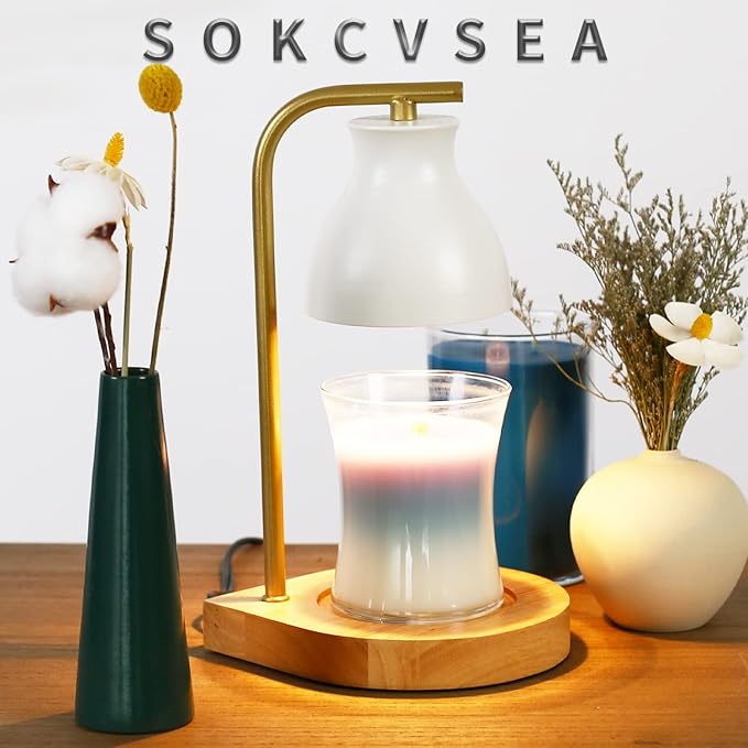 SOKCVSEA Candle Warmer Lamp - Candle Lamp Warmer with Dimmable, Birthday Gifts for Mom Women, House Warming Gifts New Home Decor, Wax Melt Warmer with 2 Bulbs D.White Gold