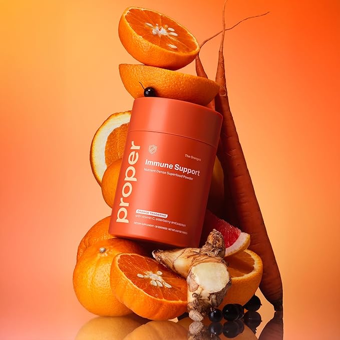Proper, The Oranges Nutrient-Dense Superfood Powder for Immune Support & Gut Health - Elderberry, Vitamin C, Zinc & Echinacea Supplement Complex Enhanced with Probiotic Digestive Blend