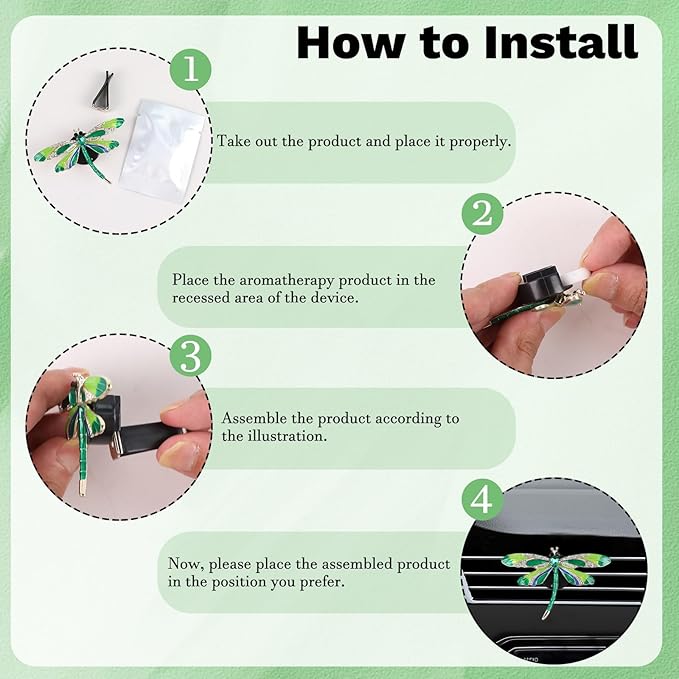 Dragonfly Car Vent Clips - 2Pcs Rhinestone Air Fresheners Bling Cars Dashboard Accessories, Cute Interior Diffuser Decor Gift for Women Lovers & Friends