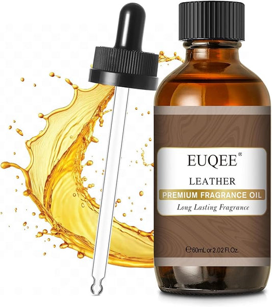 EUQEE Leather Fragrance Oils, 2.02 Fl oz/ 60ml Essential Oils for Diffuser, Candle Making, DIY Soap with Glass Dropper