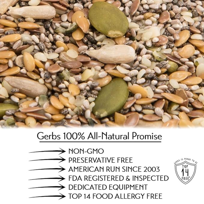 GERBS Raw Super 7 Seed Snack Trail Mix 2 LBS. | Top 14 Food Allergy Free | Resealable Bulk Bag | Made in USA | Raw Pumpkin | Sunflower | Brown & Golden Flax | Black & White Chia | Hemp | Gluten Free