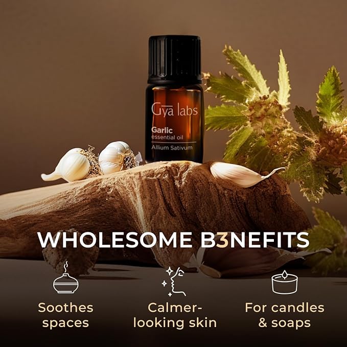 Gya Labs Garlic Essential Oil - 0.34 Fl Oz - for Hair, Skin, Diffuser, Aromatherapy & DIY Candle Making Scent