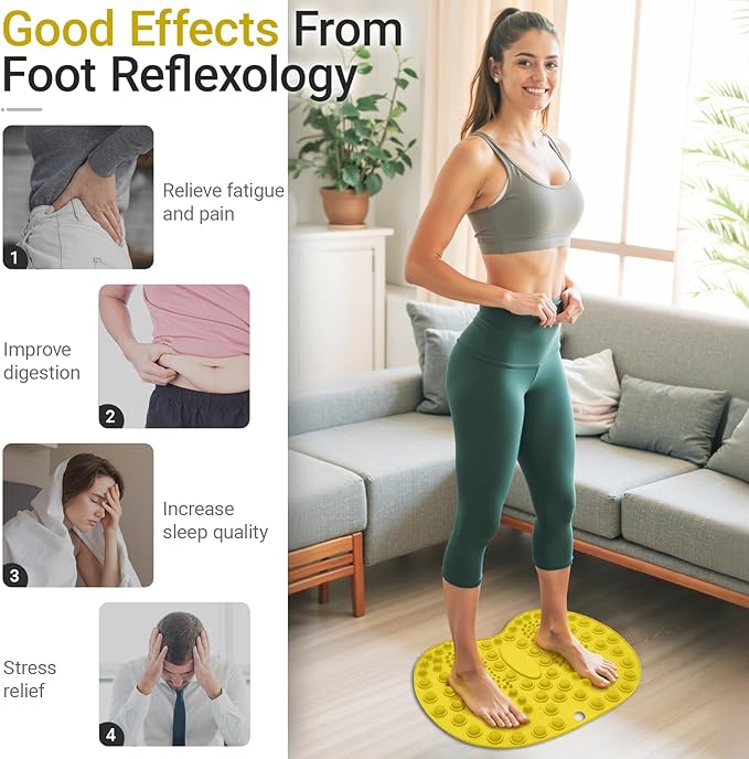 Foot Massage Mat, Big Foot Reflexology Mat with Magnetic Therapy, Foot-Shaped Acupressure Mat for Feet Relaxation, Under Desk Mat Pressure Point Mat for Pain, Fatigue and Stress Relief(Yellow)