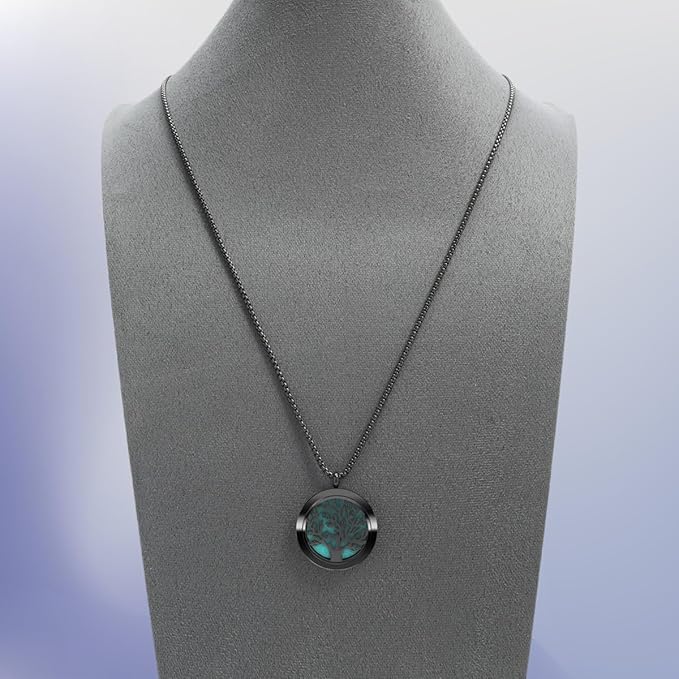 Aromatherapy Diffuser Necklace-Tree of Life Essential Oil Necklace,Aromatherapy Diffuser Pendant for Men and Women,Portable,Suitable for Yoga,Meditation,Travel,Stress Relief Gift(Black 30mm)