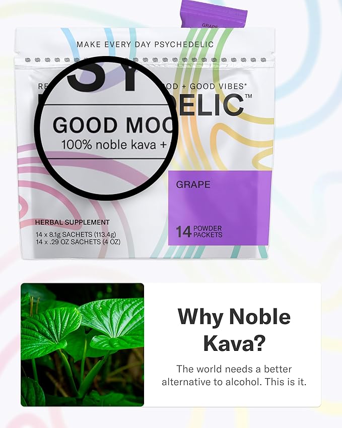 Easy Alcohol Alternative with Buzz - Calming Kava Drink Mix (14x5.5g) Flavored Kava Powder - Calming Drink Powder Packets - Easy Open Single Serving Drinks - 14 Calm Packets - Grape