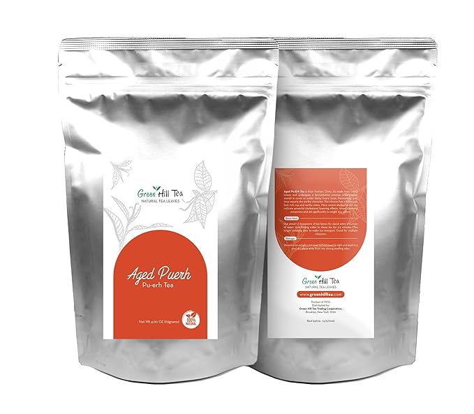GreenhillTea Aged puerh tea Yunnan Pu-erh – Fermented Loose Leaf Tea, Smooth & Earthy Flavor, 4 oz