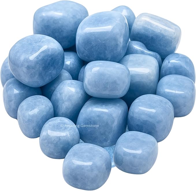 Amazing Gemstone Blue Calcite Crystals and Healing Stones Tumbled - 1000+ Carats Natural Healing Stones for Energy Balance, Stress Relief - Premium Polished Gems Rocks for Meditation & Wellness